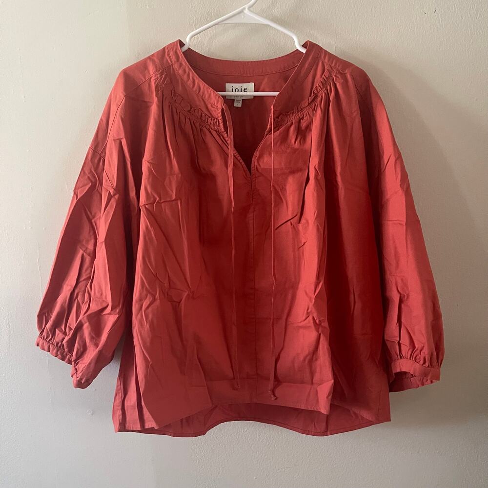 Joie Womens Large Barrian Peasant Blouse Tie Front Cotton Warm Spice Boho Chic
